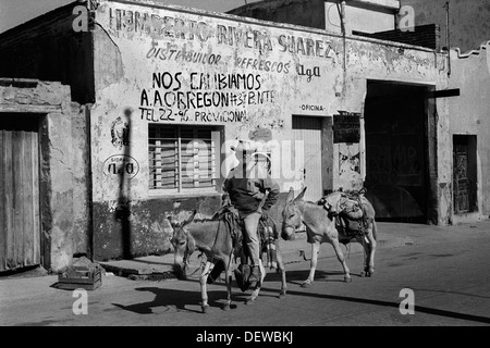 Un uomo asino messicano che cavalca gli asini in città 1970S.. Mazatlan Stato di Sinaloa 1973 HOMER SYKES Foto Stock