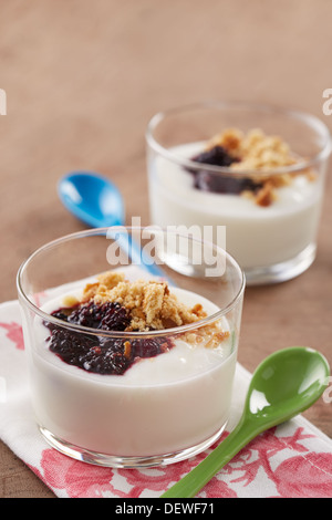 Yogurt con marmellata di frutti di bosco e cereali Foto Stock