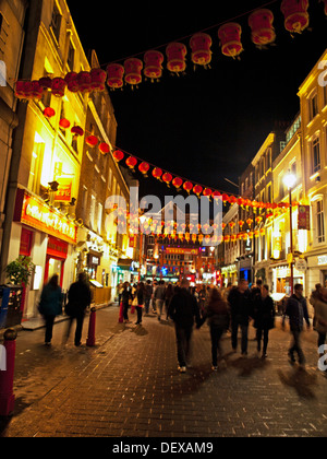 Chinatown di notte, Soho, City of Westminster, Londra, Inghilterra, Regno Unito Foto Stock