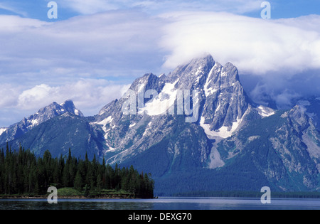 Elk266-1100, Wyoming Grand Teton National Park, Lago Jackson con Mt Moran Foto Stock