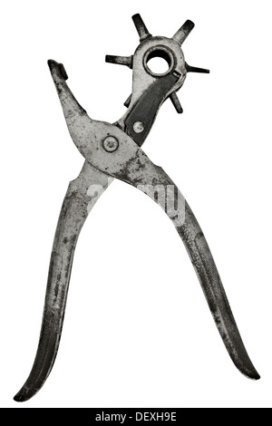 Vintage revolver fibbia punzone a linguetta isolata su bianco, tracciato di ritaglio Foto Stock