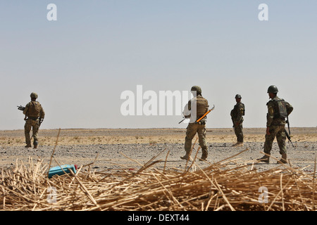 Esercito Nazionale Afghano soldati (ANA) e le forze della coalizione hanno pattuglia in Barrmo, Washir distretto, Afghanistan sett. 19, 2013. ANA e Foto Stock