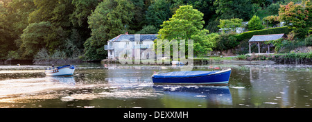 Barche sul fiume di Lerryn vicino a Lostwithiel in Cornovaglia Foto Stock