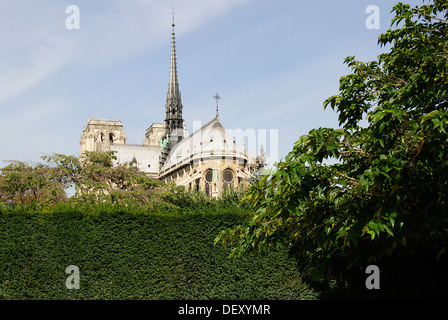 Vista della cattedrale di Notre Dame a Parigi da dietro Foto Stock