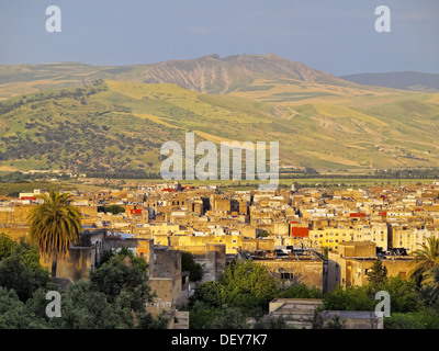 Vista della vecchia medina di Fez durante il tramonto in Marocco, Africa Foto Stock