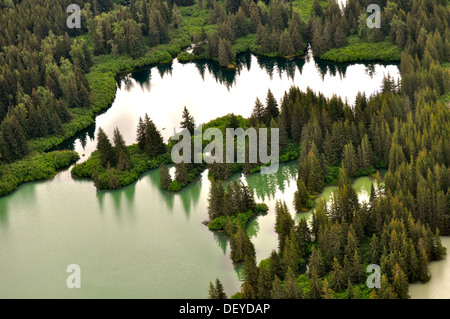 AK alaska alaskan nuvole juneau foresta di montagna lago di montagna all'aperto al di fuori del fiume estate 2011 alberi ad albero acqua Foto Stock