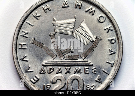La dracma greca di crollo di Acropoli, immagine simbolica di possibili greco uscita euro Foto Stock