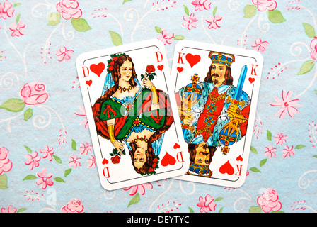 Carte da gioco, della Regina e del Re di Cuori Foto Stock