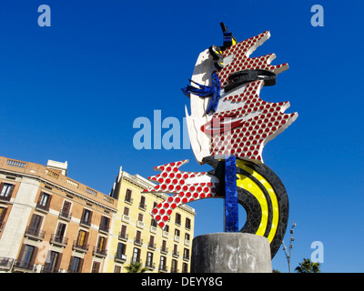 El Cap de Barcelona o la testa di Barcellona, Pop-Art costruzione di Roy Lichtenstein, Barcellona, in Catalogna, Spagna, Europa Foto Stock