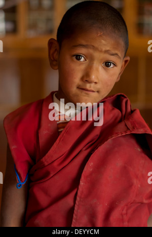 India, Jammu e Kashmir, Ladakh, ritratto di una giovane monaco al monastero di Rizong Foto Stock