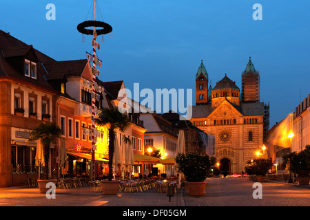 Cattedrale di Santa Maria e la chiesa di Santo Stefano, Maximilianstrasse street, Speyer, Renania-Palatinato, Germania Foto Stock