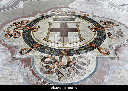 Pavimento a mosaico, Galleria Vittorio Emanuele II, shopping mall, Milan, Milano, Lombardia, Italia, Europa, PublicGround Foto Stock