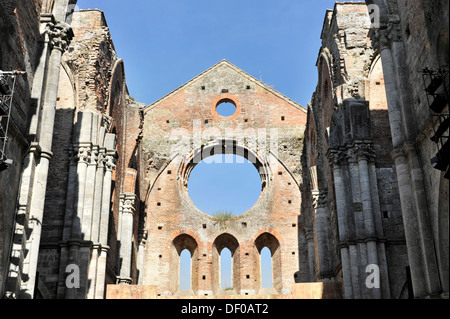 Basilica di rovine dell'Abbazia Cistercense Abbazia di San Galgano nei pressi di Chiusdino, in provincia di Siena, Toscana, Italia, Europa Foto Stock