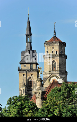 Le torri della Stiftskirche,Chiesa Collegiata, Stoccarda, Baden-Wuerttemberg Foto Stock