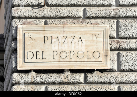 Strada segno, Piazza del Popolo, Roma, Italia, Europa Foto Stock