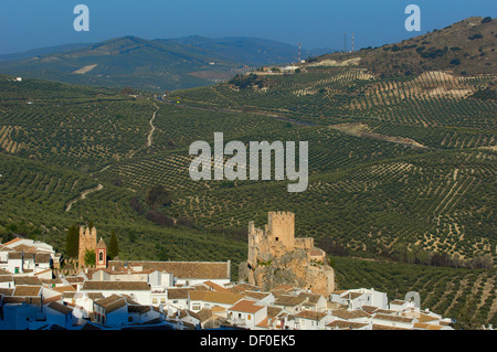 Zuheros, il castello e il borgo, Sierra de la Subbetica, Cordoba, Andalusia, Spagna Foto Stock