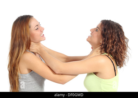 Due donne arrabbiato combattimenti isolati su sfondo bianco Foto Stock