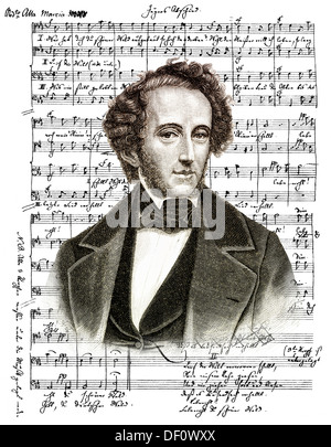 Jakob Ludwig Felix Mendelssohn Bartholdy, 1809 - 1847, un compositore tedesco, pianista e organista della romantica Foto Stock