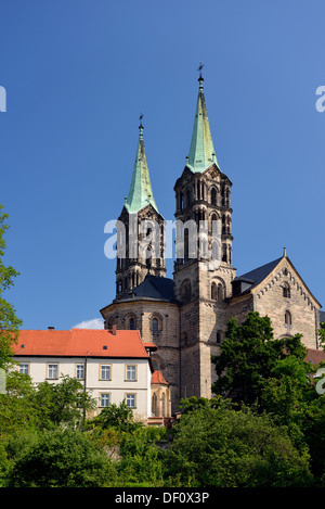 Ad ovest le torri della cattedrale di San Pietro e Georg a Bamberg, Bamberg, Westtuerme des Dom St Peter und Georg in Bamberg Foto Stock