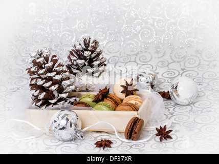 Sfondo di natale con French macarons Foto Stock