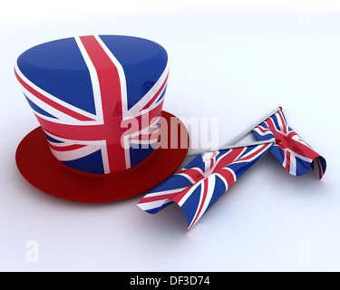 3D render di Unione Jack Giubileo Hat e Flag Foto Stock
