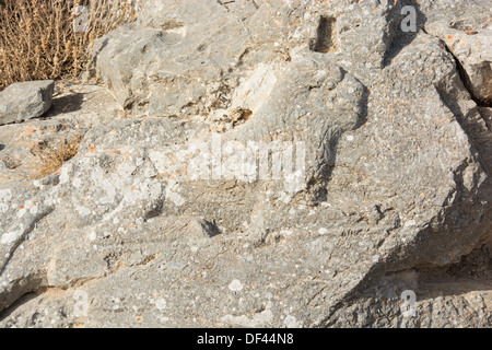 SANTORINI (THIRA), cicladi grecia. Rock scultura di un leone al Santuario di Artemidoros nell Antica Thera. Foto Stock