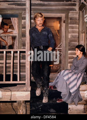 Paul Newman, Robert Redford e Katherine Ross, sul set del film "Butch Cassidy e Sundance Kid', dal Campanile Productions, Newman-Forman Azienda con distribuzione via XX Century Fox, 1969 Foto Stock