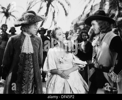 Olivia de Havilland e Errol Flynn, On-Set del film "Capitano sangue", 1935 Foto Stock