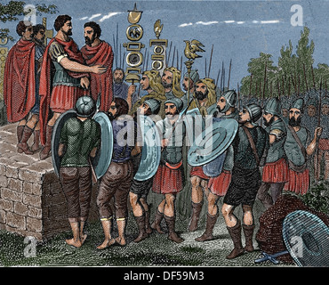 Roman victor ringraziando l'esercito. Incisione. (Colorazione successiva) Foto Stock