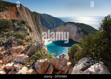 Navagio Beach o Smuggler's Cove in Zacinto (Zante). Foto Stock