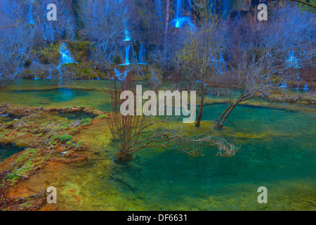 Cuervo Fiume, Parco Naturale, monumento naturale, Vega del Cororno, Cuervo sorgente del fiume, Serrania de Cuenca parco naturale, Cuenca Foto Stock