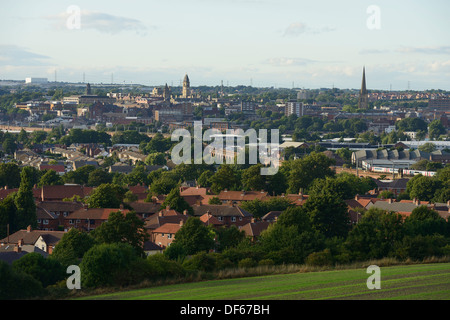 La vista di Wakefield city center dal sandalo Castle Regno Unito Foto Stock