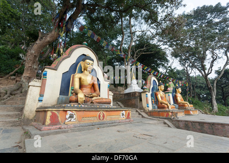 Udienza Buddha a Swayambhunath (tempio delle scimmie) tempio buddista - Kathmandu, Valle di Kathmandu, zona di Bagmati, Nepal Foto Stock