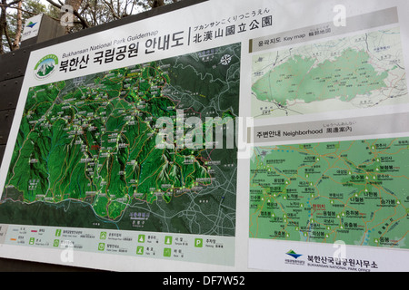 Guidemap all'entrata di Bukhansan Parco Nazionale di Seoul, Corea Foto Stock