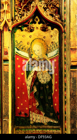 Occhio, Suffolk, Santa Lucia, tardo XV secolo medievale schermo rood pittura dipinti Arte santa cristiana santi femmina Foto Stock