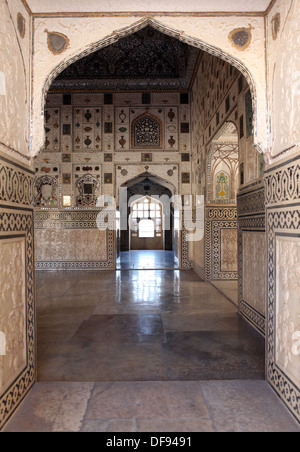 Sheesh Mahal o Palazzo degli specchi, Ambra Fort, Jaipur, Rajasthan, India, Asia Foto Stock