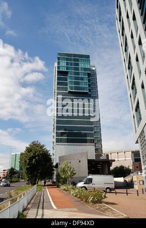 Velocity Tower Apartment Block nel centro di Sheffield, Inghilterra, Regno Unito, alto edificio residenziale a torre Foto Stock