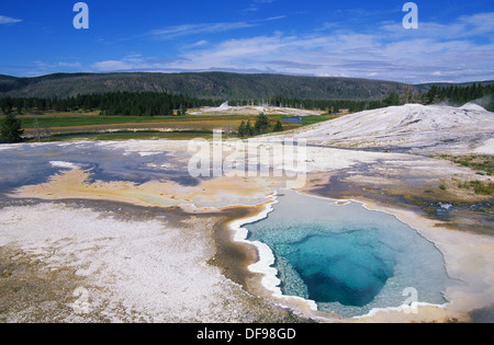 Elk265-1265 Wyoming, il Parco Nazionale di Yellowstone, Upper Geyser Basin, Geyser Hill, doppietto Piscina Foto Stock