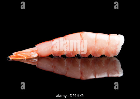 Gamberi crudi isolato di coda su sfondo nero Foto Stock