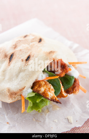 Delizioso pollo e verdure pita con salsa di yogurt Foto Stock