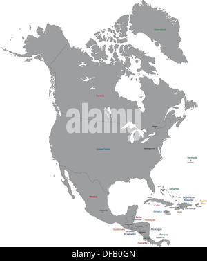 Grigio mappa del Nord America Foto Stock