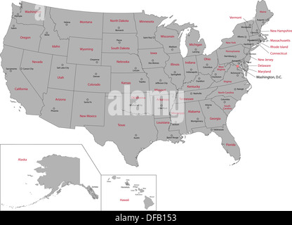 Mappa Stati Uniti Gray Foto Stock