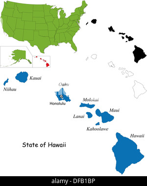 Mappa di Hawaii Foto Stock