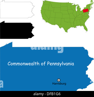 Mappa della Pennsylvania Foto Stock