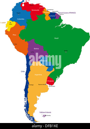 Sud America mappa Foto Stock