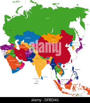 Colorata mappa Asia Foto Stock