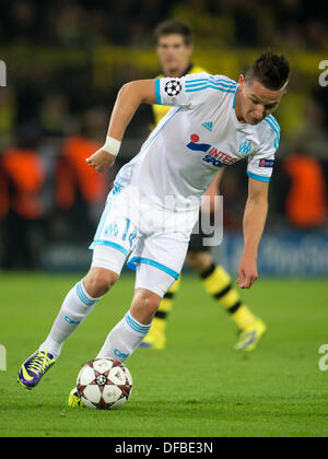 Dortmund, Germania. 01 ott 2013. La Marsaille Florian Thauvin corre con la palla durante la Champions League Gruppo F match tra Borussia Dortmund e Olympique Marsiglia a Dortmund, Germania, 01 ottobre 2013. Foto: Bernd Thissen/dpa/Alamy Live News Foto Stock