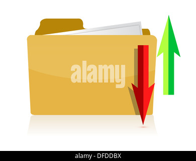 Upload e download del calcolatore di colore giallo cartella su sfondo bianco Foto Stock