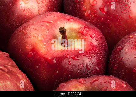 Apple red closeup macro gocce di dettaglio Foto Stock