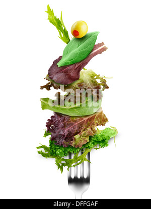 Fresche foglie di insalata Mix su una forcella Foto Stock